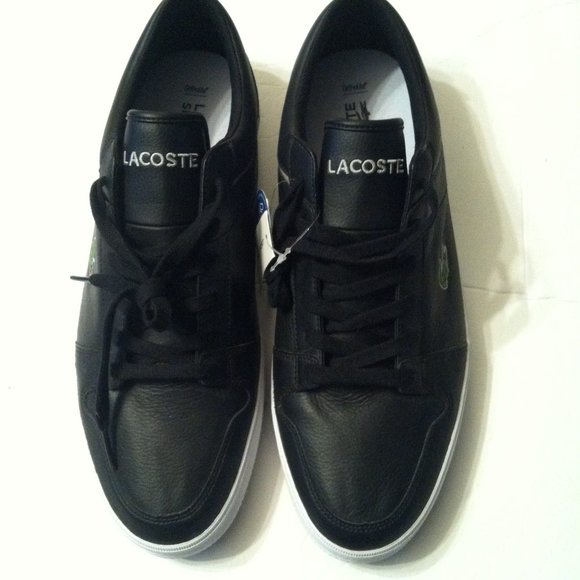 LACOSTE MENS NEW BLACK LEATHER FASHION SNEAKERS SIZE: 11.5 - Picture 2 of 16